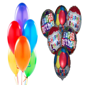 10 Helium Balloons + 1 Happy Birthday Foil Balloon
